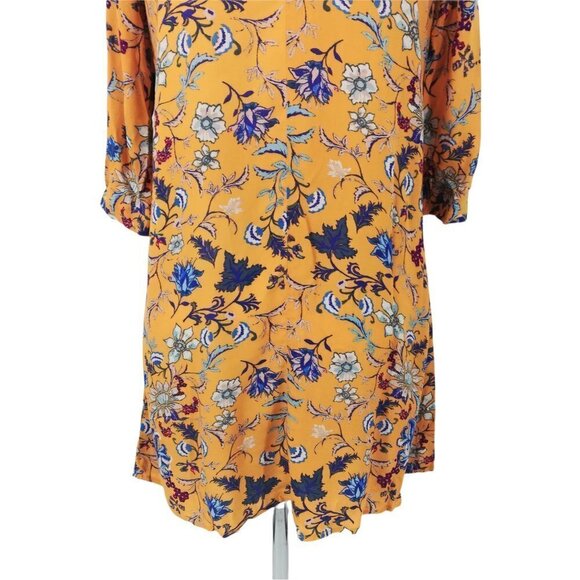 Xhiliration Floral Boho Dress Size S Keyhole Shift Trapeze Yellow Fall A-Line - Picture 10 of 12
